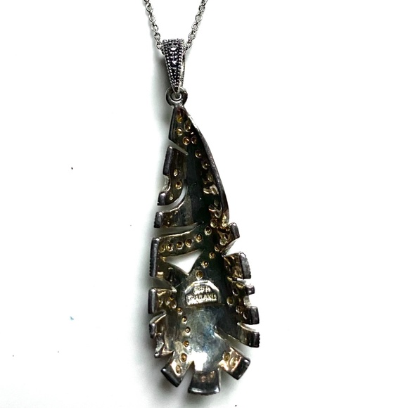 Sterling Silver, Marcasite & Crystal Teardrop Necklace - Picture 7 of 7